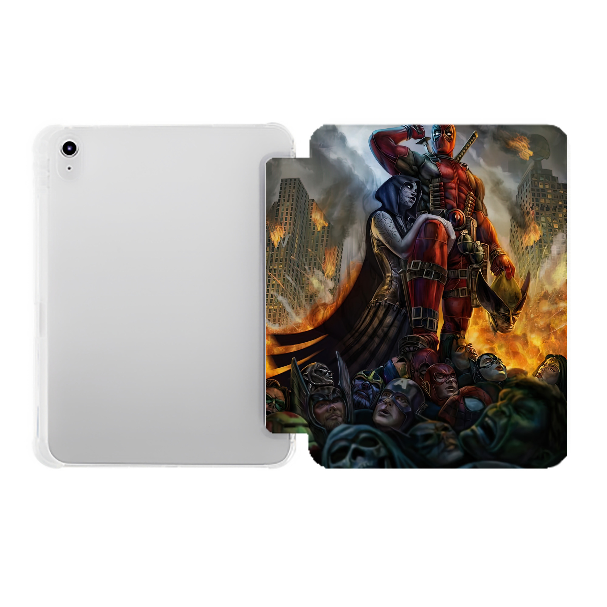 （画像用） Deadpool デッドプール IPad ケース ペン収納付き 三つ折りスタンド PUレザー×シリコン 対応機種9.5/10.5/10.9インチ